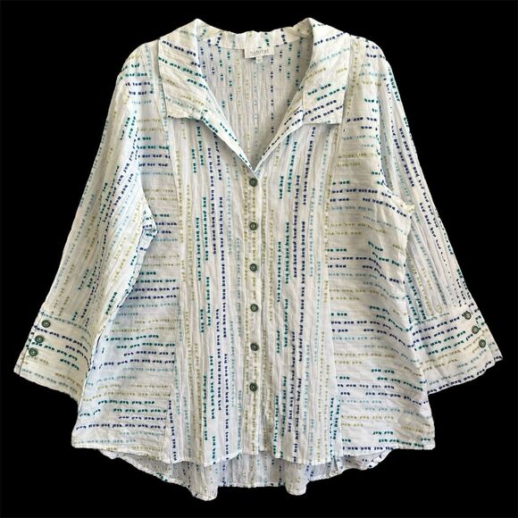 Habitat Lagenlook Tunic Top Large Artsy Art To Wear Textured Clipped Dobby Weave - Picture 1 of 12